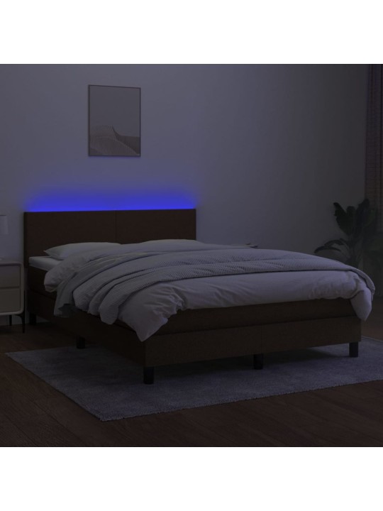 Box spring postel s matrací a led tmavě hnědá 140x190 cm textil