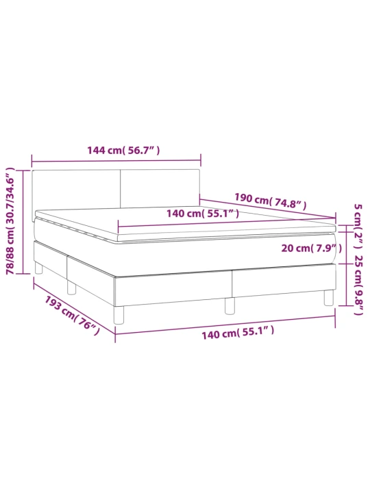 Box spring postel s matrací a led taupe 140x190 cm textil