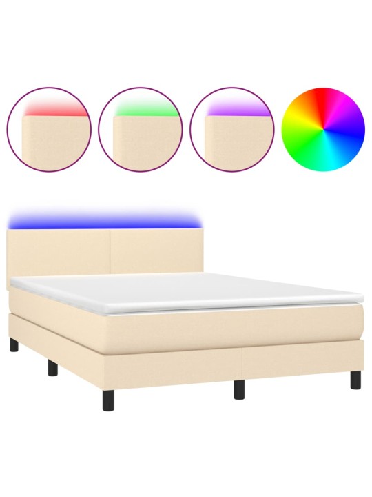 Box spring postel s matrací a LED krémová 140x190 cm textil