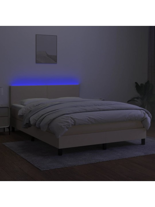 Box spring postel s matrací a LED krémová 140x190 cm textil