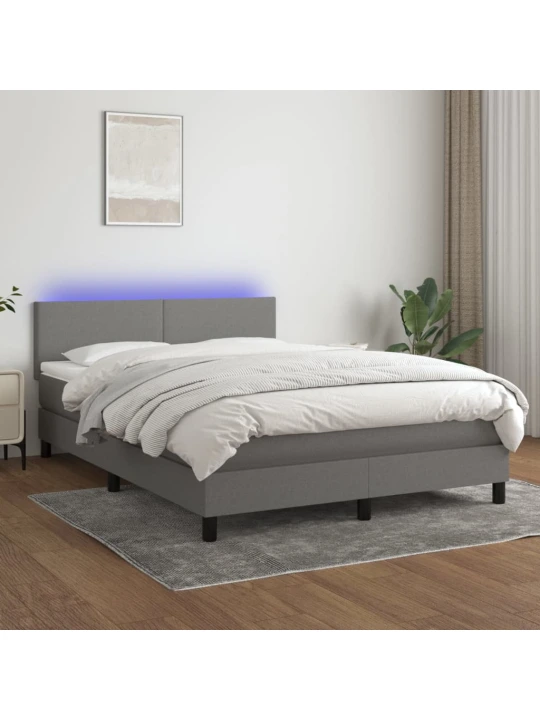 Box spring postel s matrací a LED tmavě šedá 140x200 cm textil