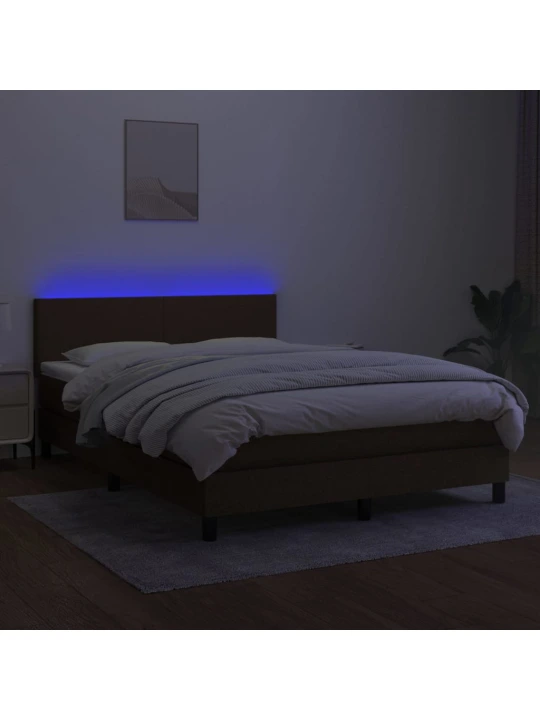 Box spring postel s matrací a led tmavě hnědá 140x200 cm textil