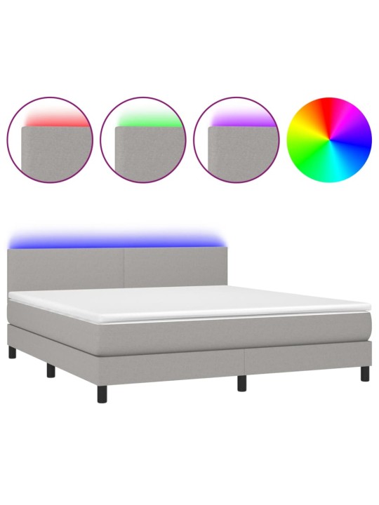 Box spring postel s matrací a LED světle šedá 160x200 cm textil