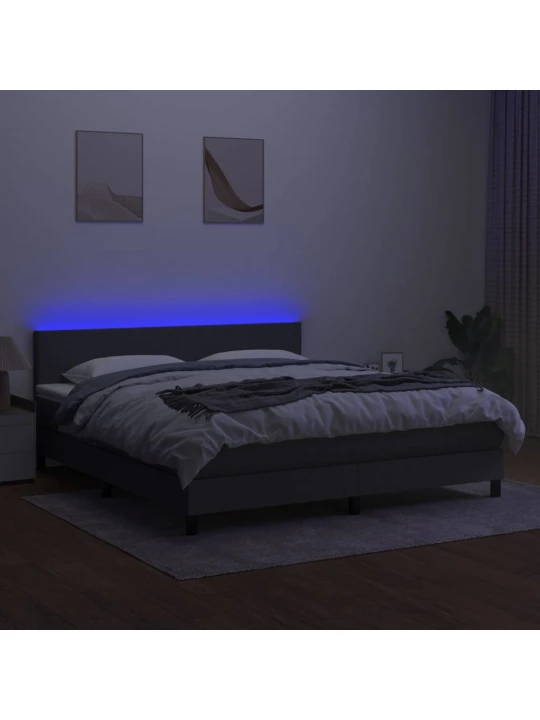 Box spring postel s matrací a LED tmavě šedá 160x200 cm textil