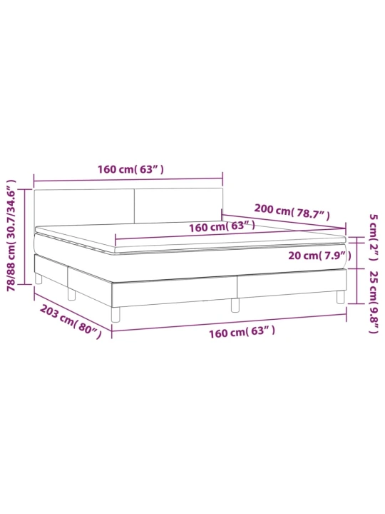 Box spring postel s matrací a LED tmavě šedá 160x200 cm textil