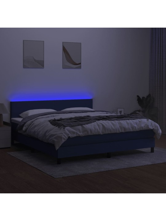 Box spring postel s matrací a LED modrá 160x200 cm textil
