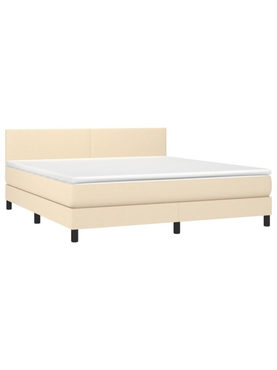 Box spring postel s matrací a LED krémová 180x200 cm textil
