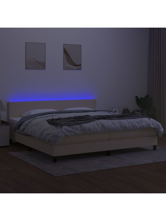 Box spring postel s matrací a LED krémová 200x200 cm textil