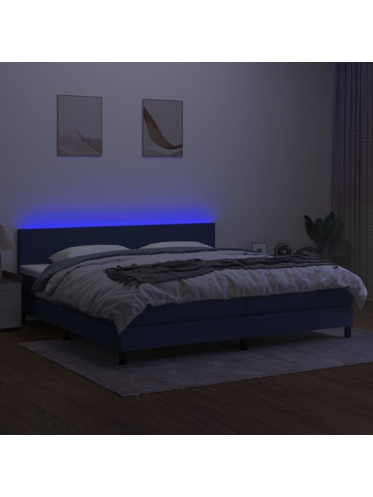 Box spring postel s matrací a LED modrá 200x200 cm textil