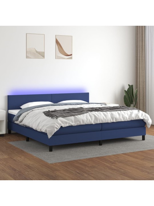 Box spring postel s matrací a LED modrá 200x200 cm textil