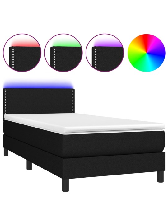 Box spring postel s matrací a LED černá 80 x 200 cm textil