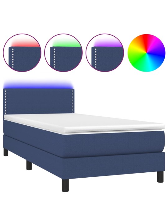 Box spring postel s matrací a led modrá 80 x 200 cm textil