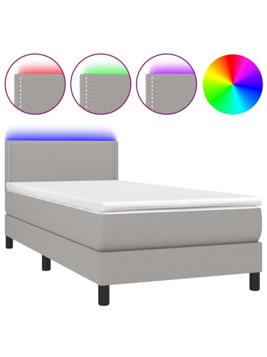 Box spring postel s matrací a LED světle šedá 100x200 cm textil