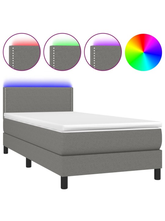 Box spring postel s matrací a LED tmavě šedá 100x200 cm textil