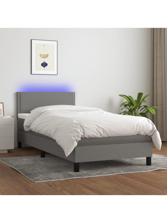Box spring postel s matrací a LED tmavě šedá 100x200 cm textil