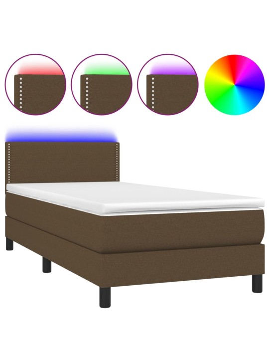 Box spring postel s matrací a LED tmavě hnědá 100x200 cm textil