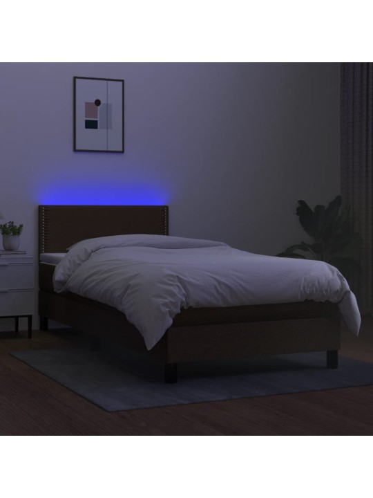 Box spring postel s matrací a LED tmavě hnědá 100x200 cm textil