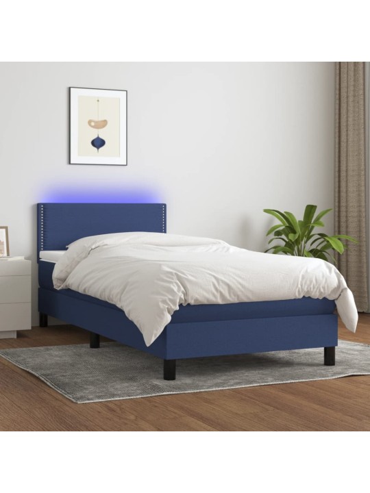 Box spring postel s matrací a LED modrá 100x200 cm textil