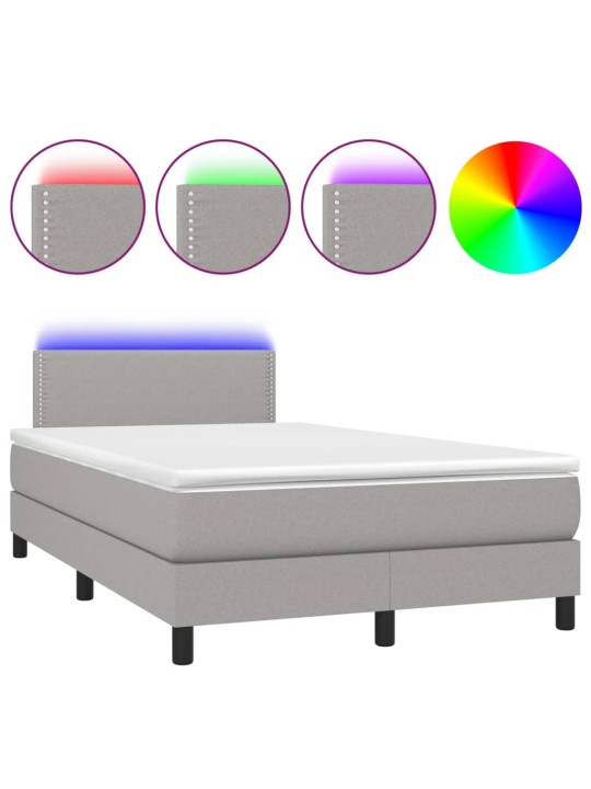 Box spring postel s matrací a LED světle šedá 120x200 cm textil