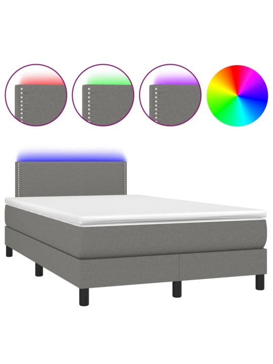 Box spring postel s matrací a LED tmavě šedá 120x200 cm textil