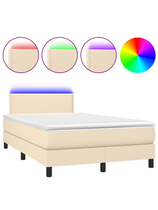 Box spring postel s matrací a LED krémová 120 x 200 cm textil