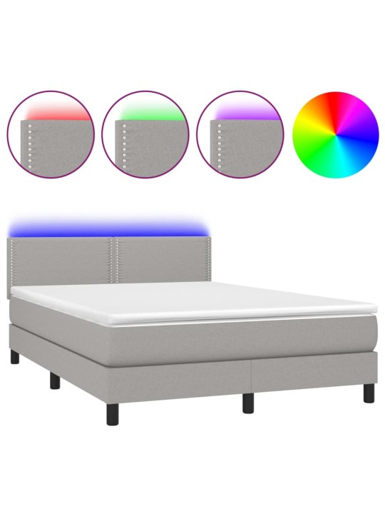 Box spring postel s matrací a LED světle šedá 140x190 cm textil