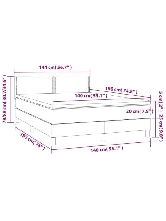 Box spring postel s matrací a LED tmavě šedá 140x190 cm textil