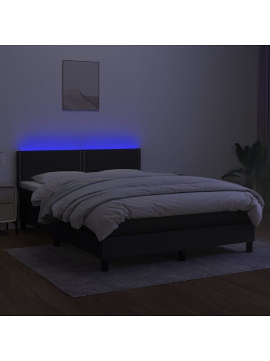Box spring postel s matrací a LED černá 140x190 cm textil