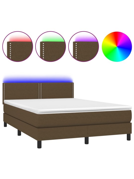 Box spring postel s matrací a LED tmavě hnědá 140x190 cm textil