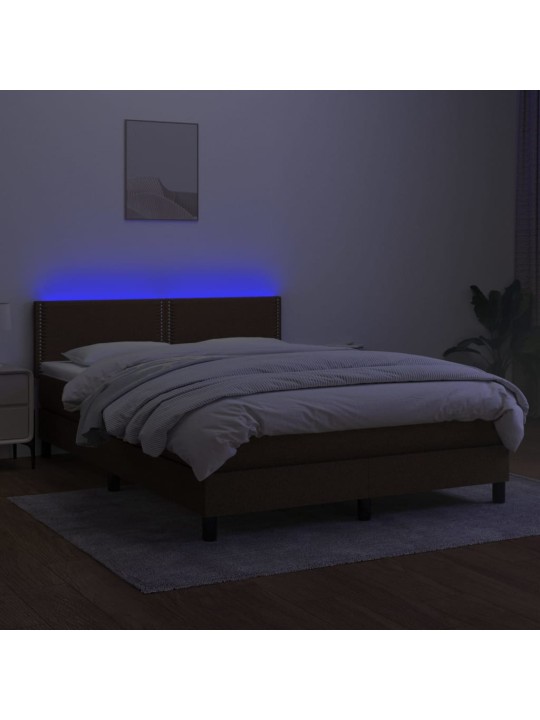 Box spring postel s matrací a LED tmavě hnědá 140x190 cm textil