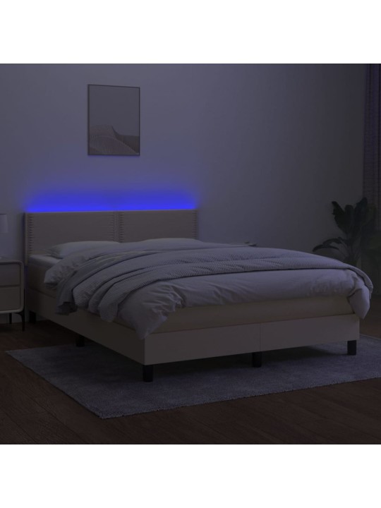 Box spring postel s matrací a LED krémová 140x190 cm textil