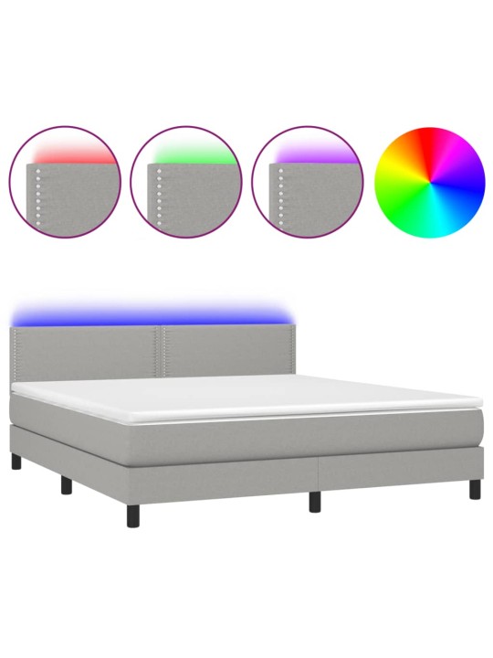 Box spring postel s matrací a LED světle šedá 160x200 cm textil