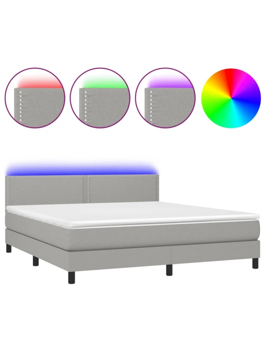 Box spring postel s matrací a LED světle šedá 160x200 cm textil
