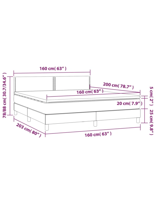 Box spring postel s matrací a LED světle šedá 160x200 cm textil