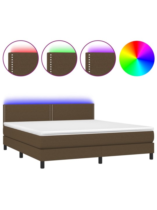 Box spring postel s matrací a LED tmavě hnědá 160x200 cm textil