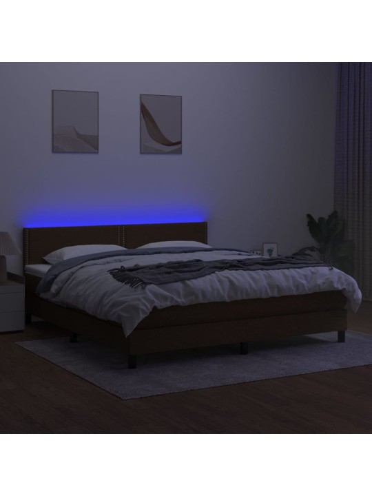 Box spring postel s matrací a LED tmavě hnědá 160x200 cm textil
