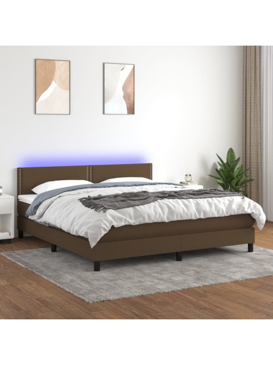 Box spring postel s matrací a LED tmavě hnědá 160x200 cm textil