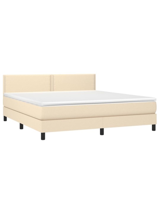 Box spring postel s matrací a LED krémová 160x200 cm textil