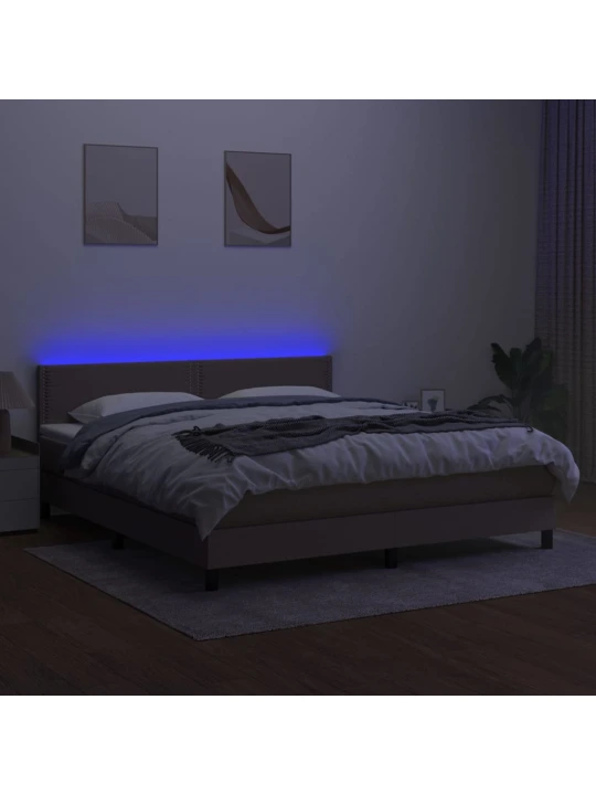 Box spring postel s matrací a LED taupe 180x200 cm textil