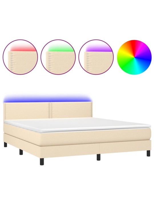 Box spring postel s matrací a LED krémová 180x200 cm textil
