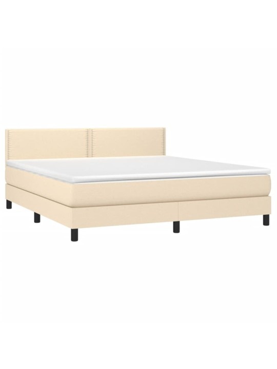 Box spring postel s matrací a LED krémová 180x200 cm textil