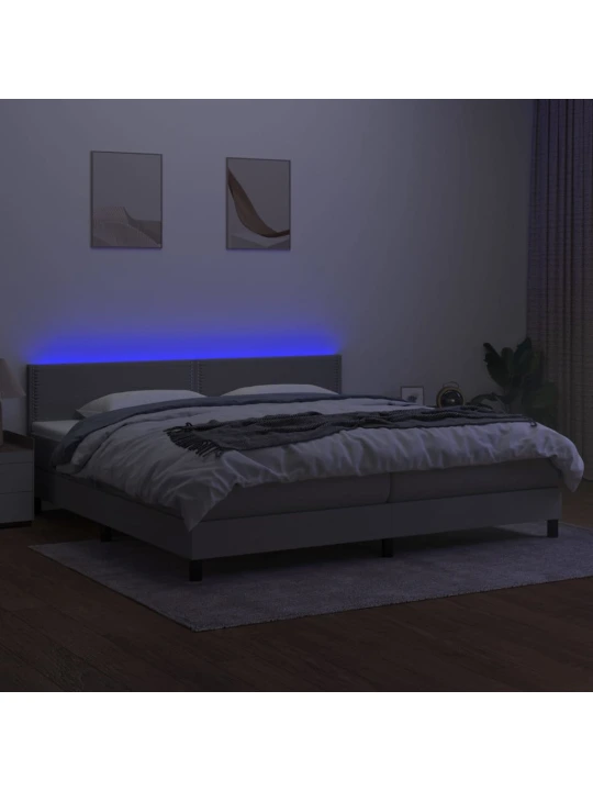 Box spring postel s matrací a LED světle šedá 200x200 cm textil