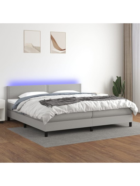 Box spring postel s matrací a LED světle šedá 200x200 cm textil
