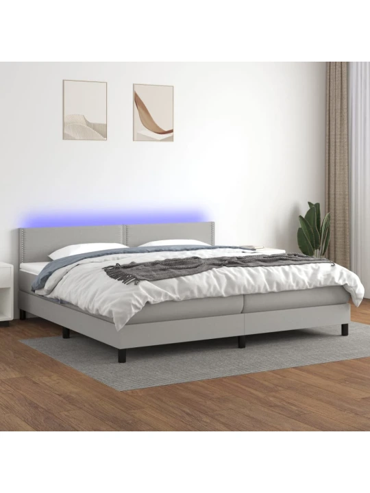 Box spring postel s matrací a LED světle šedá 200x200 cm textil