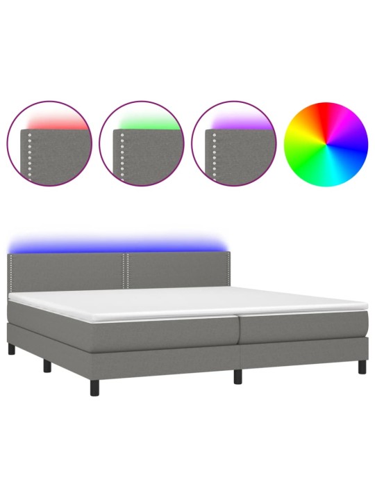 Box spring postel s matrací a LED tmavě šedá 200x200 cm textil