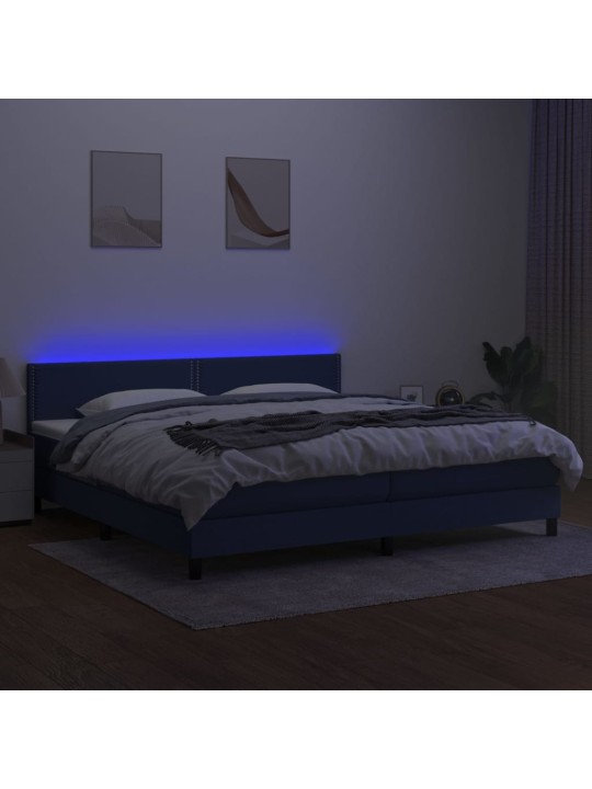 Box spring postel s matrací a LED modrá 200x200 cm textil