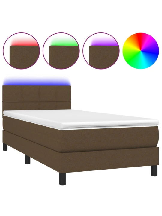 Box spring postel s matrací a LED tmavě hnědá 80x200 cm textil