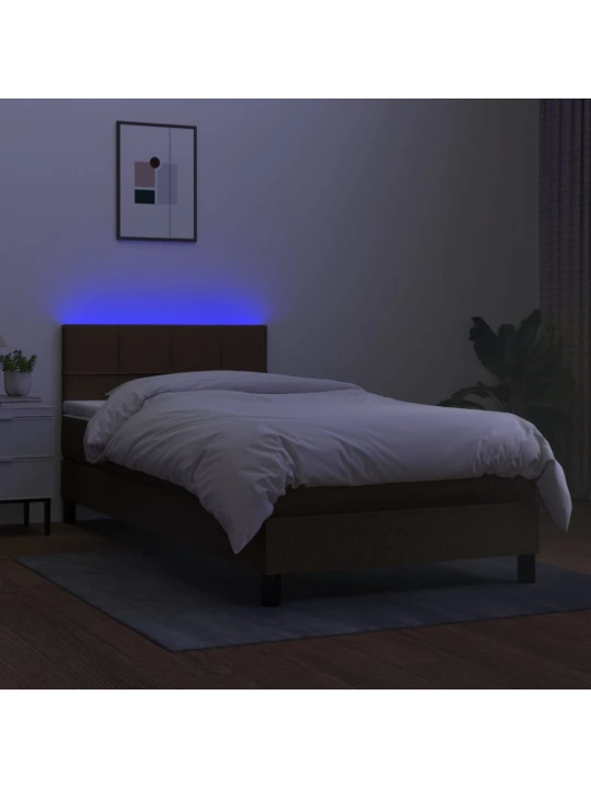 Box spring postel s matrací a LED tmavě hnědá 80x200 cm textil
