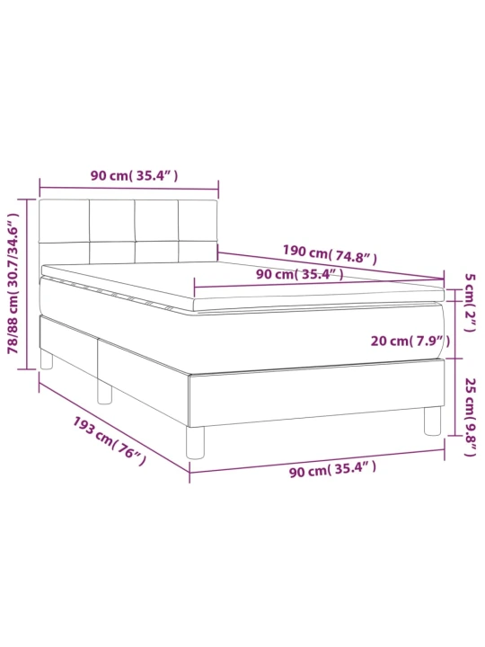 Box spring postel s matrací a LED světle šedá 90x190 cm textil