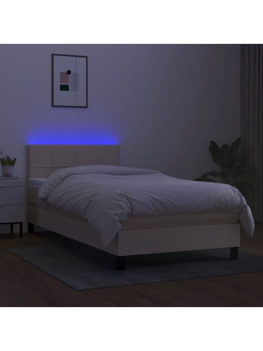 Box spring postel s matrací a LED krémová 90x190 cm textil